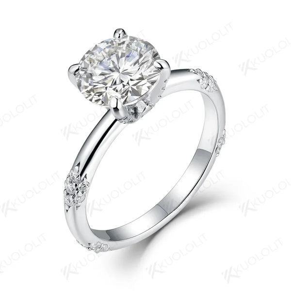 Kuololit Moissanite Rings for Women Solid 14K 10K 925 Sliver White Gold 1CT Round Cut Sparkle for Anniversary Wedding Engagement