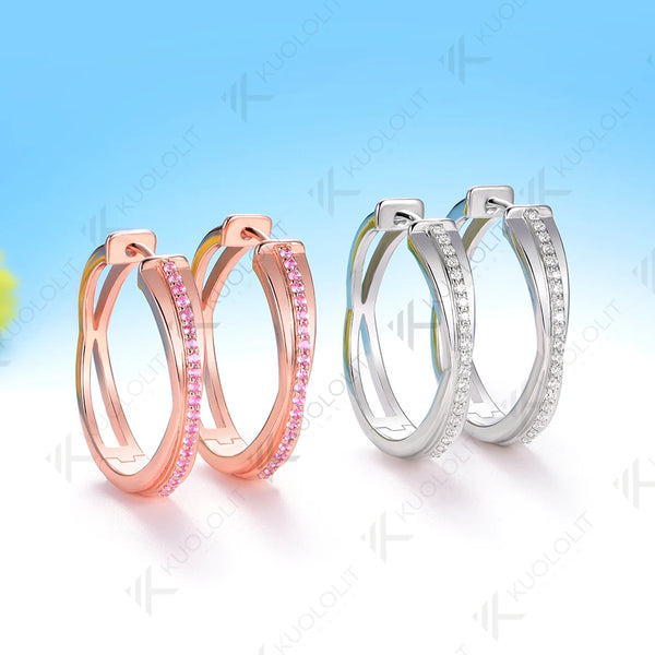 Kuololit 0.32CTW Lab Grown Pink Sapphire Custom Hoop Earrings for Women Solid 14K 10K Yellow Gold for Party Christmas Classic