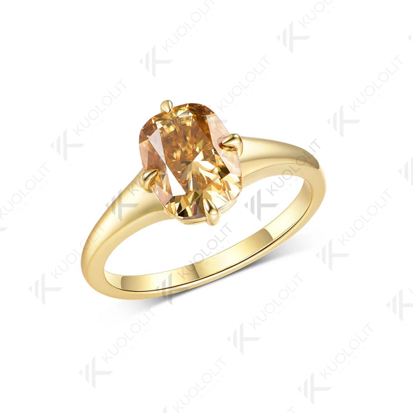 Kuololit 3CT OMC Champagne Moissanite Ring for Women Solid 14K 10K 585 Yellow Gold Engagement Ring for Christmas Gift Party