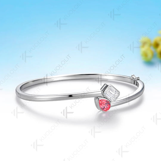 Kuololit 1.8CTW Lab Grown Pink Sapphire Moissantie Bangle for Women Solid 10K Yellow Gold Pear Bangle for Trendy Christams Gift