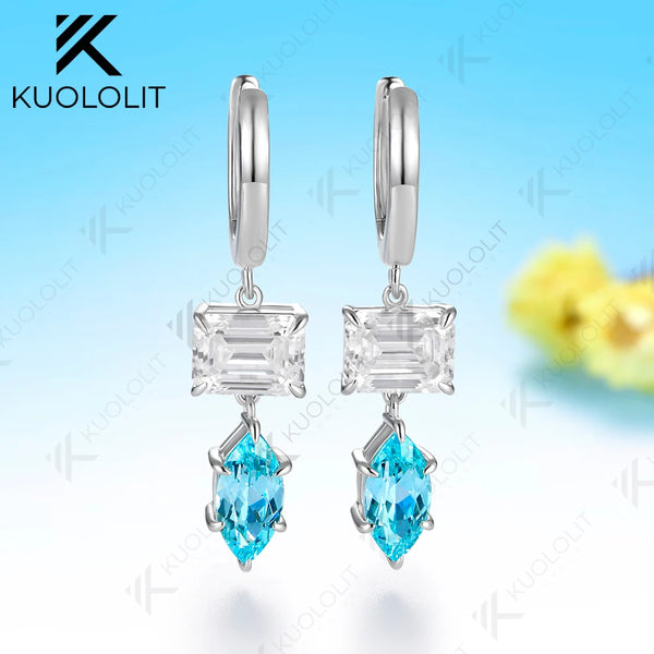 Kuololit 6CTW Paraiba Moissanite Custom Earrings for Women Solid 14K 10K585 Yellow Gold Hoop Earrings for Christmas Gifts Party