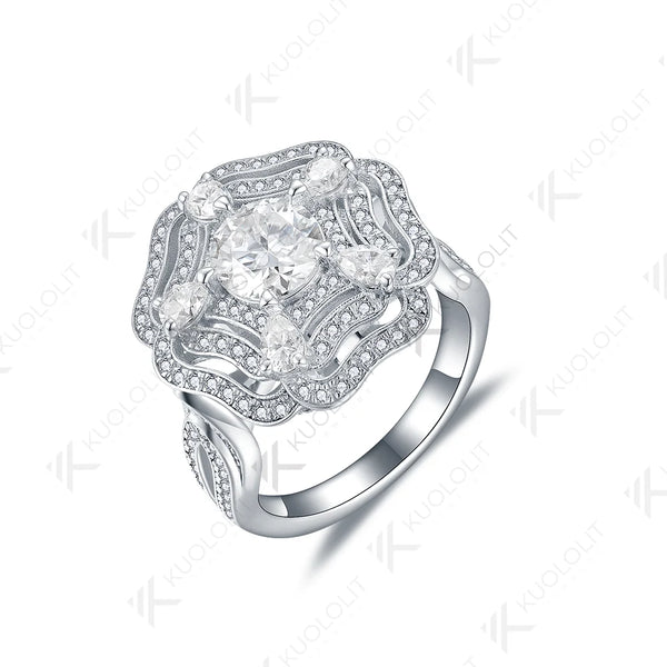 Kuololit 1CT Moissanite Rings and Pendant for Women Solid 14K 10K 585 White Gold Round for Engagement Wedding Christmas Luxury