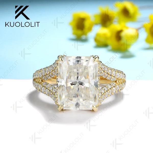Kuololit 6CT Raddiant Cut Moissanite Ring for Women Solid 14K 10K PT950 Gold Silver Yellow Gold for Engagement Wedding Christmas