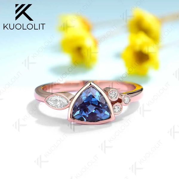 Kuololit 1.2CT Lab Grown Alexandrite Jellyfish Ring for Women Solid 18K 14K 10K 585 Gold Moissanite Rings for Christmas Gifts