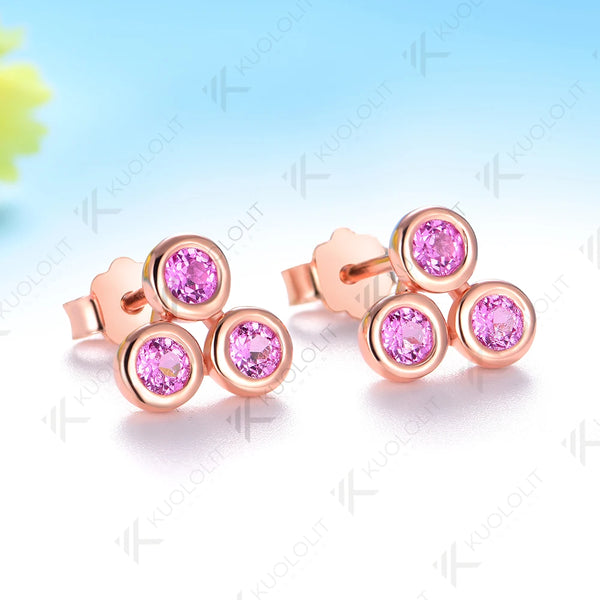 Kuololit 0.48CTW Lab Grown Pink Sapphire Custom Stud Earrings for Women Solid 10K 14K 585 Rose Gold  for Classic Christmas Gifts