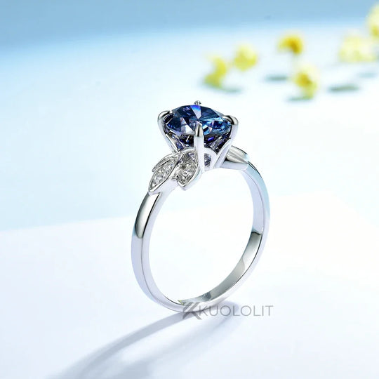 Kuololit  2CT Oval Dark Blue Moissanite Engagement Ring for Women Solid 14K 10K White Gold