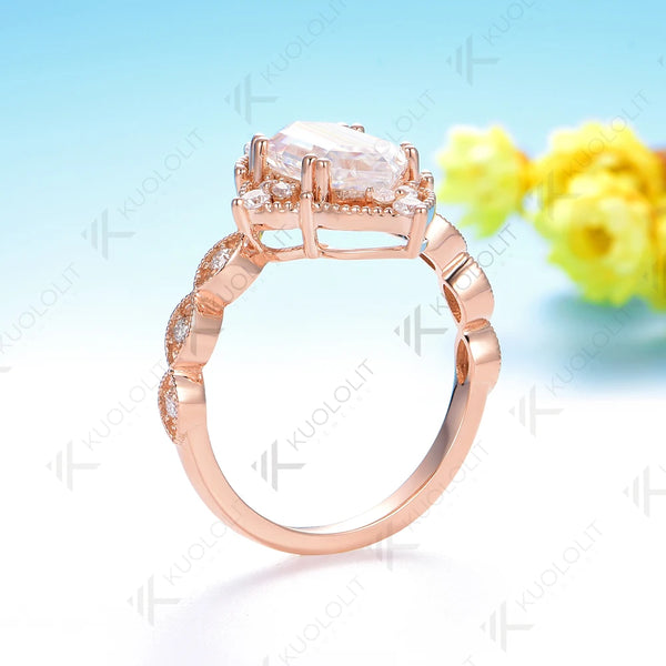 Kuololit 2.5ct Enlonged Hexagon Cut Moissanite Ring for Women Solid 14K 10K Rose Gold  for Anniversary Engagement Gift Christmas