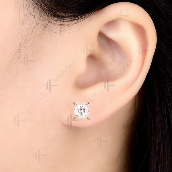 Kuololit 2.4CTW Princess Cut Moissanite Custom Stud Earrings for Women Solid 14K 10K 585 Yellow Gold Stud Earrings for Christmas