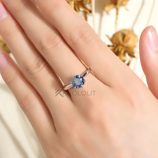 Kuololit 2CT Blue Moissanite Ring for Women Solid 14K 10K Yellow Gold Origanal Blue Color Round Ring for Engagement Christmas