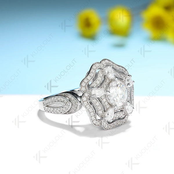 Kuololit 1CT Moissanite Rings and Pendant for Women Solid 14K 10K 585 White Gold Round for Engagement Wedding Christmas Luxury