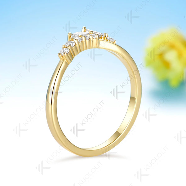 Kuololit  0.28CTW Lab Diamond Marquise Ring for Women Solid 14K Yellow Gold Eternity Wedding Band Ring for Engagement Christmas