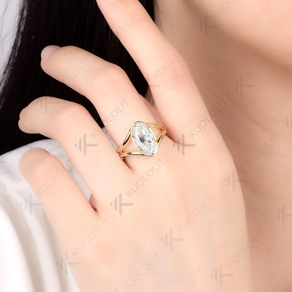Kuololit 3CT OMC Oval Custom Moissanite Engagement Ring for Women Solid 14K 10K Yellow Gold Ring for Christmas Party Gifts