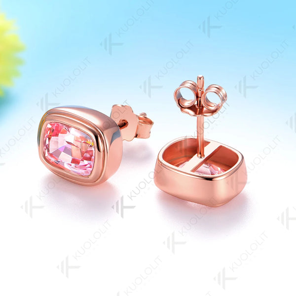 Kuololit 3CTW Lab Grown Pink Sapphire Custom Stud Earrings for Women Solid 14K 10K 585 Rose Gold for Christmas Gifts Party