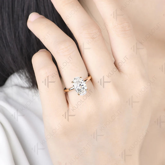 Kuololit 5CT Oval Cut Moissanite Custom Ring for Women Solid 14K 10K Yellow Gold Ring for Anniversary Christmas Gifts Party