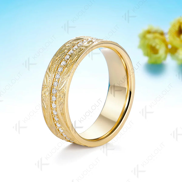 Kuololit 0.55CTW Moissanite 7mm Wedding Band Ring for Men Women Solid 14K 10K Yellow Gold