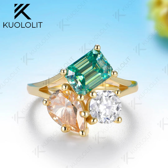 Kuololit Champagne Cyan White Moissantie Custom Stud Earrings for Women Solid 14K 10K 585 Yellow Gold for Christmas Gifts Party