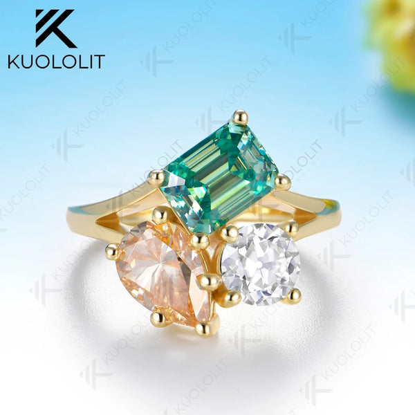 Kuololit Champagne Cyan White Moissantie Custom Stud Earrings for Women Solid 14K 10K 585 Yellow Gold for Christmas Gifts Party
