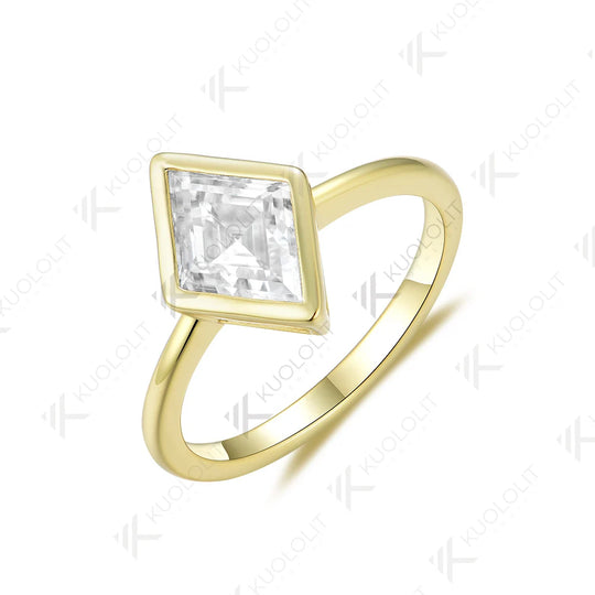 Kuololit 2.5CT Rhombus Moissanite Ring for Women Solid 18K 14K 10K 585 Yellow Gold Moissanite Engagement Ring for Christmas Gift