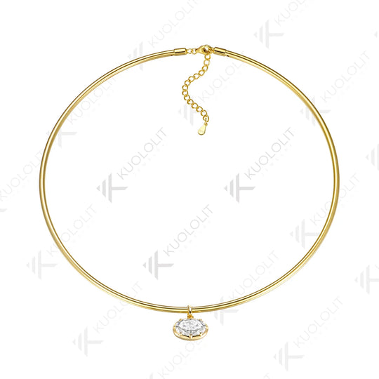 Kuololit 7CT Oval Moissanite Pipe Custom Necklace for Women for Women Solid 14K 10K 585 Yellow Gold for Anniversary Christmas