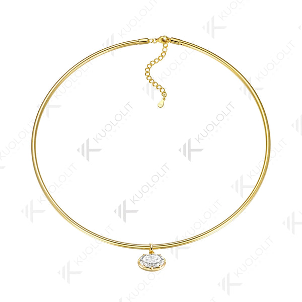 Kuololit 7CT Oval Moissanite Pipe Custom Necklace for Women for Women Solid 14K 10K 585 Yellow Gold for Anniversary Christmas