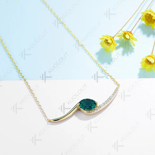 Kuololit 1.5CT Lab Grown Emerald Necklace for Women Solid 10K 14K 18K 925Sliver Moissanite Oval Pendant for Engagement Christmas