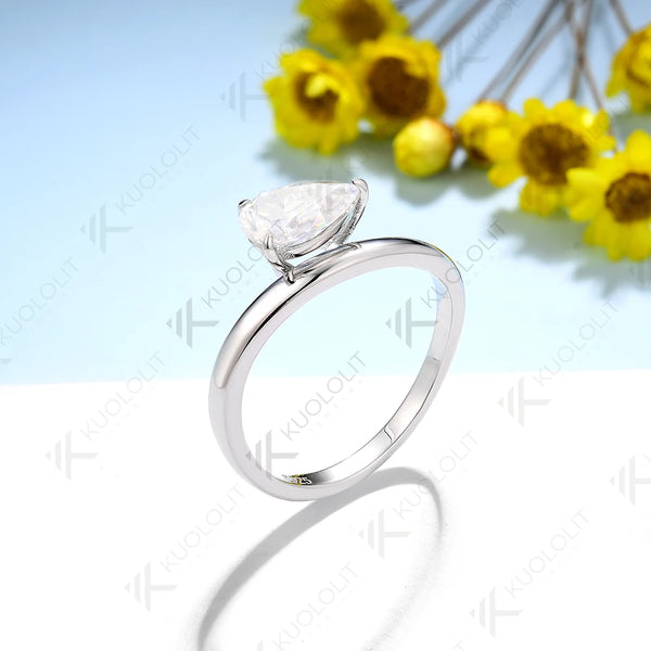 Kuololit 1.5CT Moissanite Rings for Women Men Solid 18K 14K 10K 925 Silver Yellow Gold Pear for Anniversary Engagement Classic