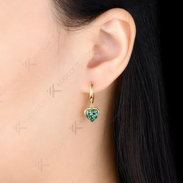 Kuololit 4CTW Cyan Moissanite Heart Cut Earrings for Women Solid 14K 10K  Yellow Gold Diamond Clip Earrings for Christmas Gifts