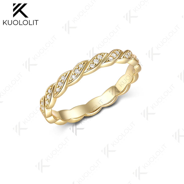 Kuololit 0.48CTW Lab Grown Diamond Ring for Women Solid 14K 10K 585 Yellow Gold Eternity Wedding Band for Christmas Gifts Party