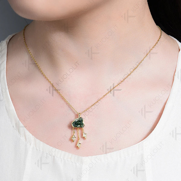 Kuololit 2CT Cyan Blue Cloud Lighting Moissanite Necklace for Women Solid 14K 10K 585 Rose Gold Wedding Necklace for Christmas Gift