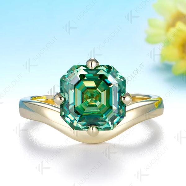 Kuololit 3.5CT Asscher Cut Moissanite Ring for Women Men Solid 14K 10K 925 Silver Yellow Gold for Anniversary Christmas Gifts