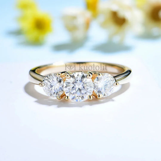 Kuololit 585 14K 10K Yellow Gold Ring for Women D VVS Moissanite Solitaire Engagement Ring for Luxury Jewelry for Anniversary