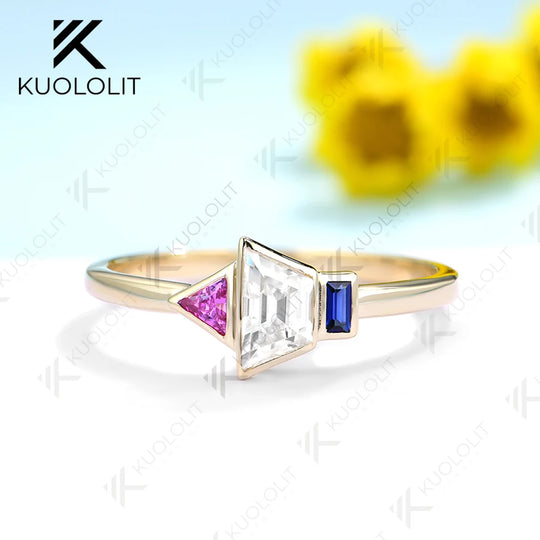 Kuololit Lab Grown Sapphire Moissanite Gemstone Engagement Ring for Women Solid 18K14K 10K 585 Yellow Gold Ring for Christmas
