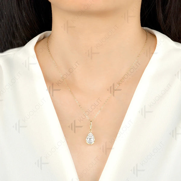 Kuololit 5CT Pear Cut Moissanite Custom Necklace for Women Solid 585 14K 10K Yellow Gold Necklace for Christmas Gifts Engagement