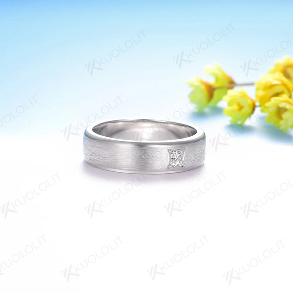 Kuololit 0.3CT Moissanite Ring for Men Women Solid 14K 10K Gold Princess Cut Brushed Band for Weeding Engagement Gifts Christmas