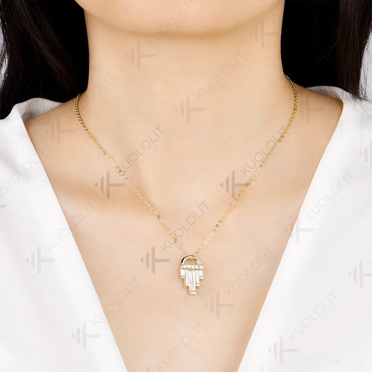 Kuololit 1.8CTW Lock Moissanite Custom Necklace for Women Solid 585 14K 10K Yellow Gold Necklace for Christmas Gifts Party