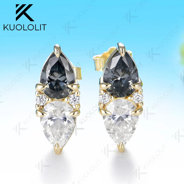 Kuololit 5CTW Gray Moissanite Custom Clip Earrings for Women Solid 14K 10K 585 Yellow Gold Pear Cut for Christmas Gifts Party