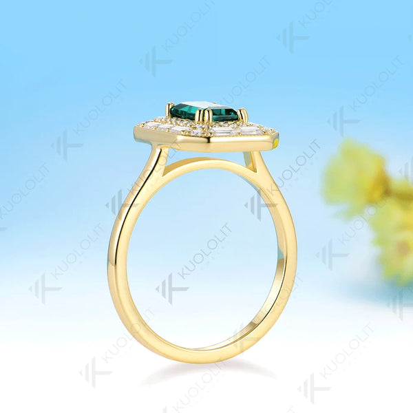 Kuololit 1ct Lab Grown Emerald Moissanite Ring for Women Solid 14K 10K 585  Yellow Gold Engagement Ring for Christmas Gift Party