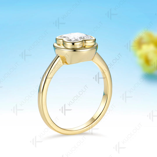 Kuololit 1.5CT Four Leaf Clover Moissanite Engagement Ring for Women Solid 14K 585 Yellow Gold Lucky for Christmas Party
