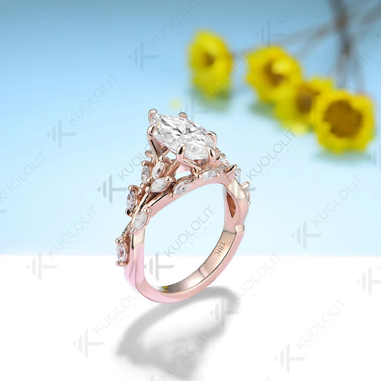 Kuololit 2CT Marquise Moissanite Engagement Ring for Women Solid 14K 10K Gold Ring Band
