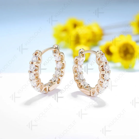 Kuololit Moissanite Earrings for Women 18K 14K 10K Solid Gold White Gold 925 Silver Clip Hoop Square for Party Christmas Classic