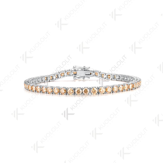Kuololit Champagne Cyan Moissanite Round 3.0MM Tennis Bracelet for Women Men 14K 10K 585 White Gold Tennis Bracelet for Engagement Christmas