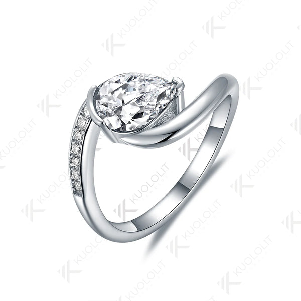 Kuololit 1.25CT Moissanite Ring for Women Solid 18K 14K 10K 585 White Gold Pear Engagement Ring for Christmas Anniversary Gift