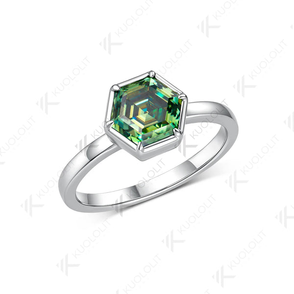 Kuololit 1.5CT Cyan Moissanite Hexagon Ring for Women Solid 14K 10K585 Yellow Gold Engagement Ring for Christmas Gift Party