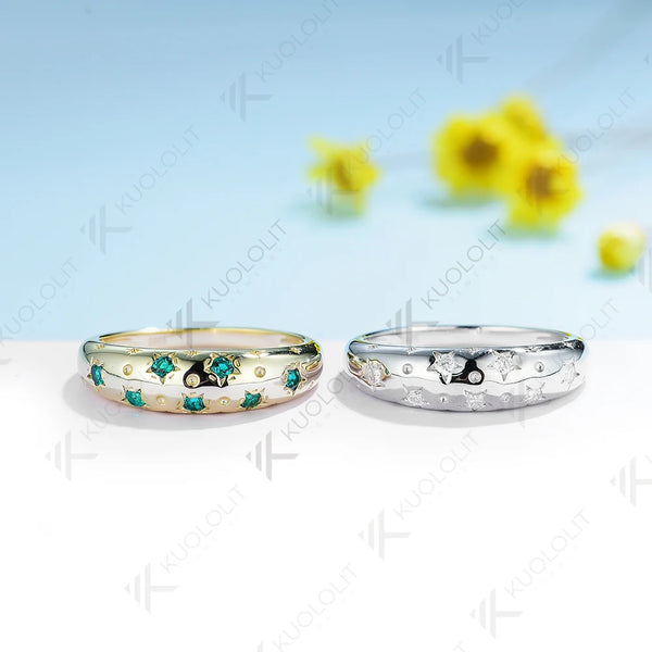 Kuololit 0.21CTW Lab Diamond Starburst Engagement Band Rings for Women Men Solid 10K 14K Gold For Wedding Christmas Gift