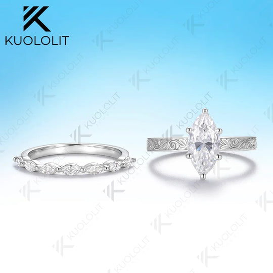 Kuololit 2CT Moissanite Custom Set Ring for Women Solid 14K 10K 585 Yellow Gold Marquise Engagement Ring for Christmas Wedding