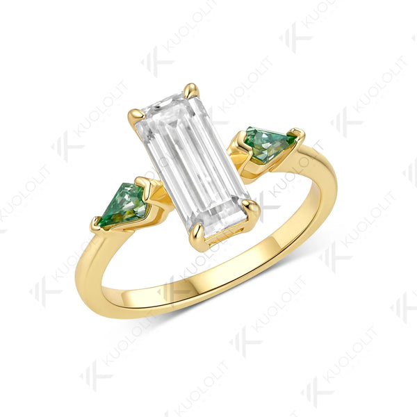 Kuololit 2.2CTW Emerald Cut Moissanite  Ring for Women Solid 14K 10K 585 Yellow Gold Engagement Ring for Christmas Gift Party