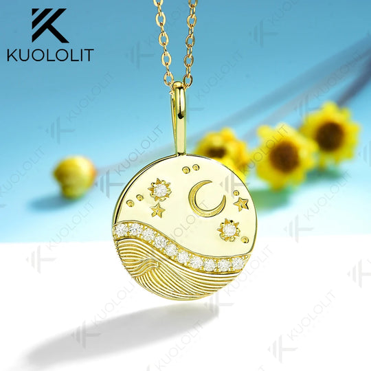 Kuololit 0.26CTW Moissanite Necklace for Women Solid10K14K Yellow Gold Necklace for Christmas Gifts Party Engagement Anniversary