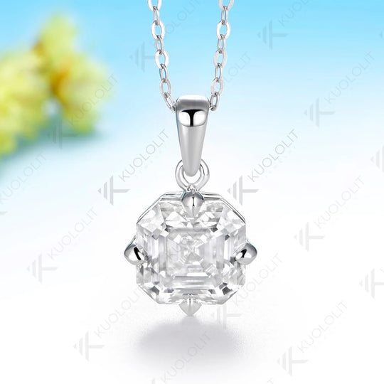 Kuololit 3.5CT Asscher Cut Cyan Moissanite Custom Necklace for Women Solid 585 14K 10K Yellow Gold Necklace for Christmas Gifts
