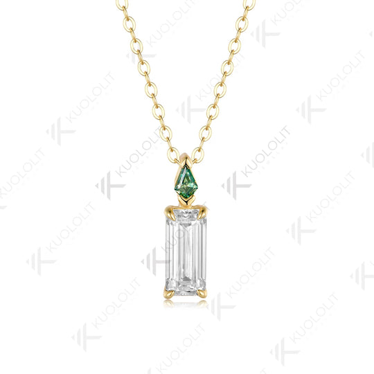 Kuololit 2CT Moissanite Cyan Moissanite Necklace for Women Solid 585 14K 10K Yellow Gold Necklace for Engagement Christmas Gifts