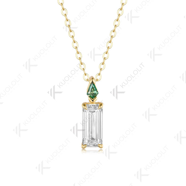 Kuololit 2CT Moissanite Cyan Moissanite Necklace for Women Solid 585 14K 10K Yellow Gold Necklace for Engagement Christmas Gifts